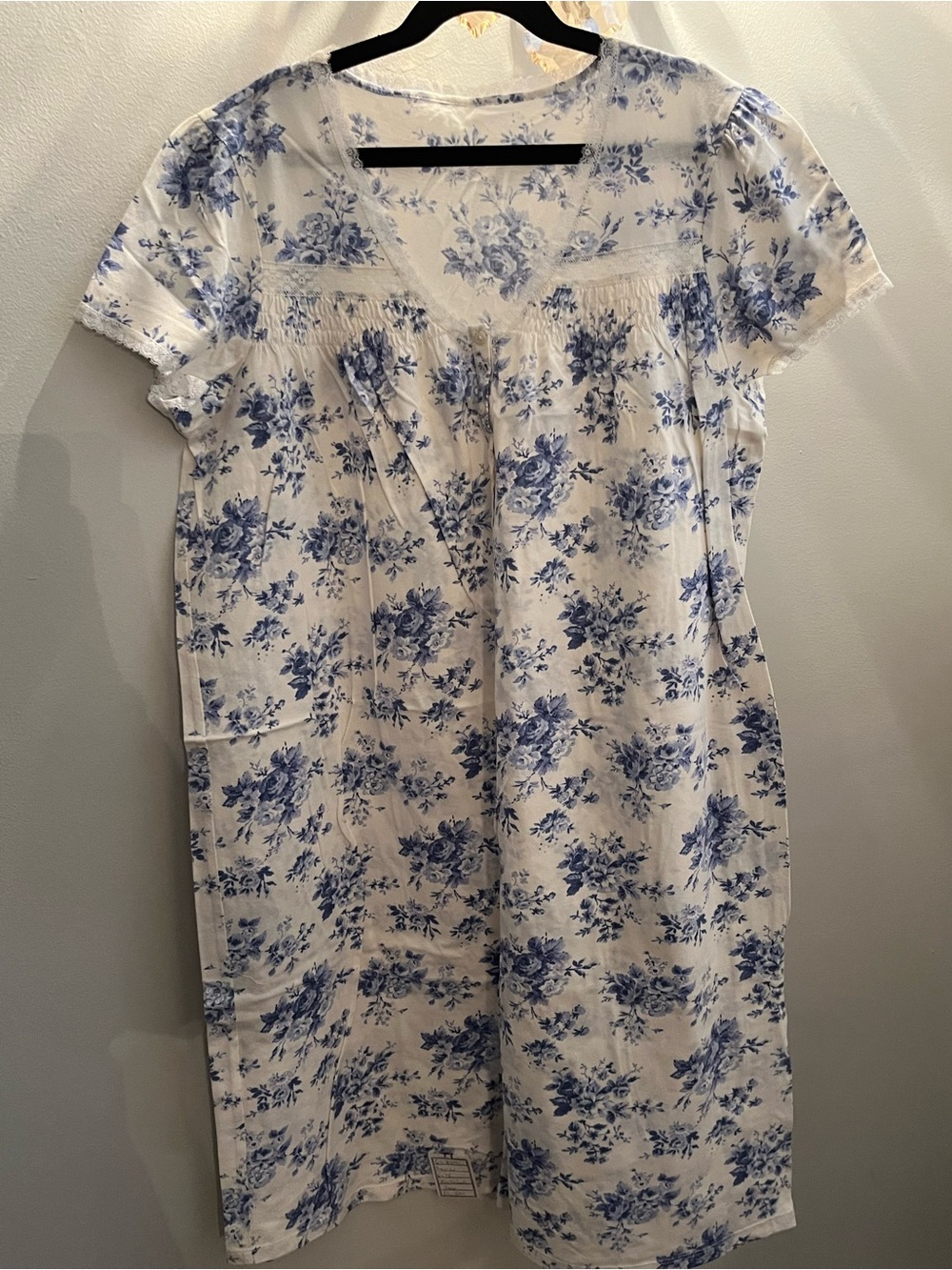 Women's Blue Floral Nightgown - Classic Comfort cotton short sleeve
